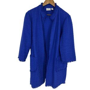 Chicos Royal Blue Fringe Open-Front Textured Jacket With Pockets Size 3 US XL